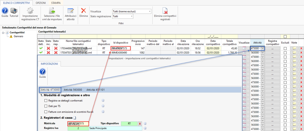 Importazione file xml corrispettivi