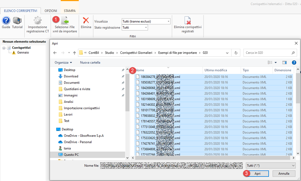 Importazione file xml corrispettivi