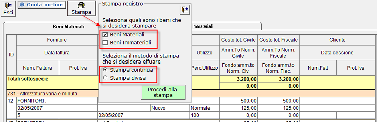 4.3.4 - Stampa del registro beni ammortizzabili